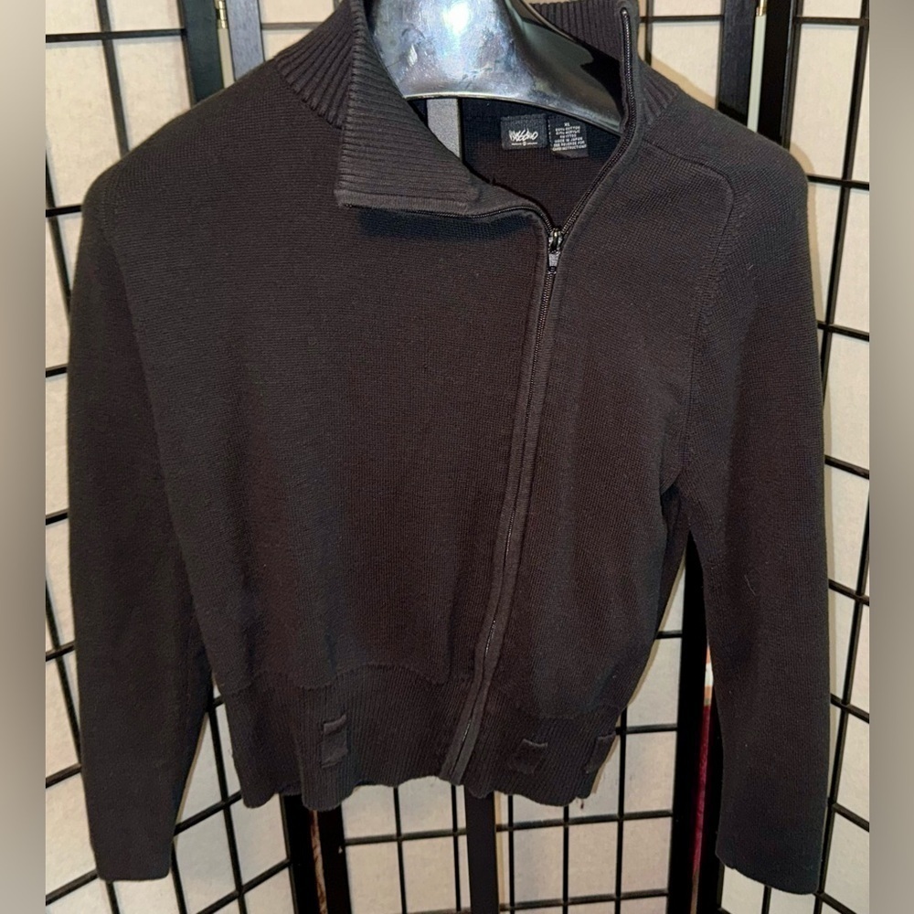 Massimo Black Asymmetrical Zip Up Cardigan Size XL